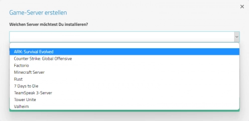 Gameserver Erstellen Dialog