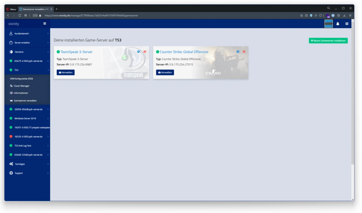Gameserver Übersicht VionityCP