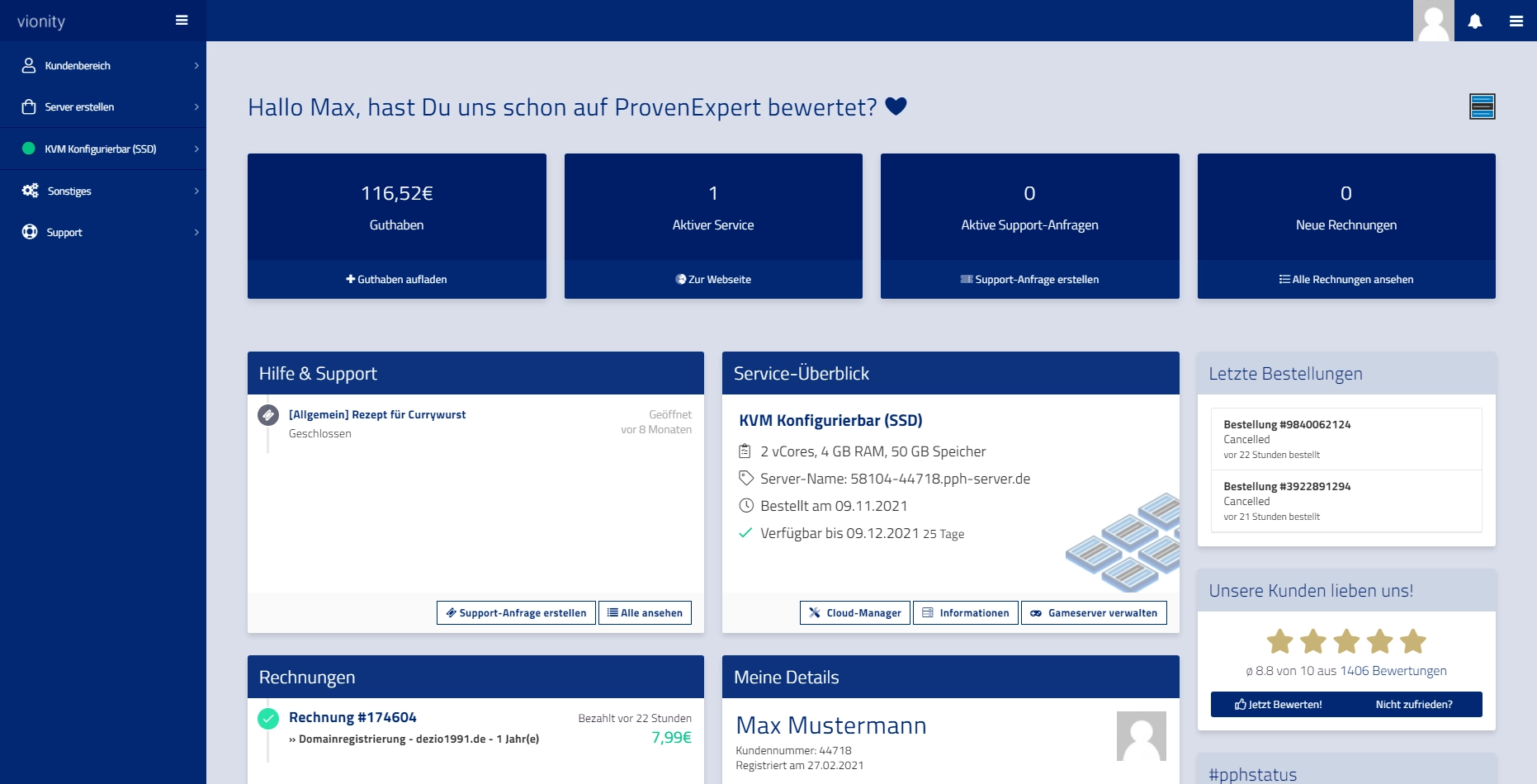 Prepaid Hoster Kundendashboard