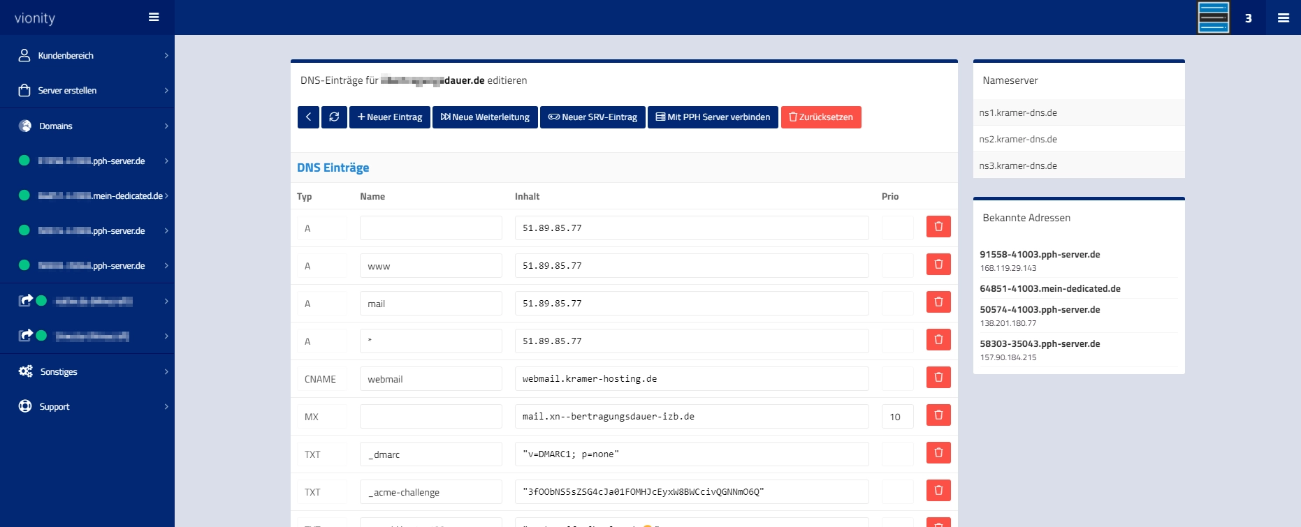 DNS Verwaltung bei Prpeaid Hoster